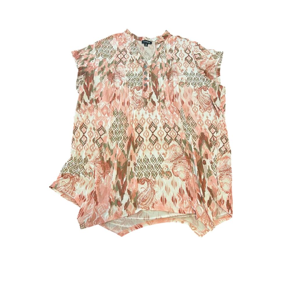 Links 1X Pink Paisley Ikat Flutter Sleeve Tunic Top Plus Size Boho